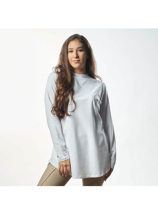 Breathe double layer long fit long sleeves basic t-shirt for women-White - Image 1