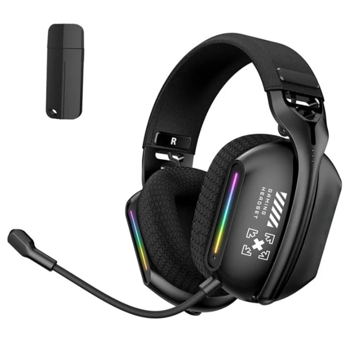 Orlenic Tri-Mode Wireless Gaming Headset with Active Noise Cancelling Mic, Ultra Low Latency 2.4GHz Bluetooth 5.3 Over Ear Headphones with RGB Lighting, 40mm Drivers, 18H Battery for Laptop PC Mobile - Image 2