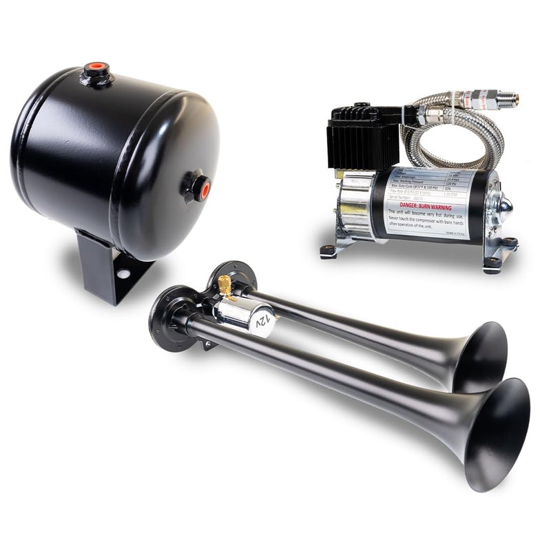 Kleinn Air Horns HK2-1 Complete Dual Truck Air Horn Package - Black