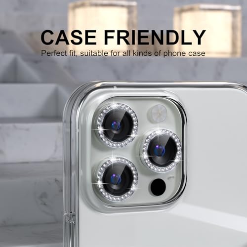 Choiche Compatible for iPhone 16 Pro/iPhone 16 Pro Max Camera Lens Protector Bling, 9H Tempered Glass Camera Cover Screen Protector Metal Ring Decoration Accessories (Diamond-Silver) - Image 4