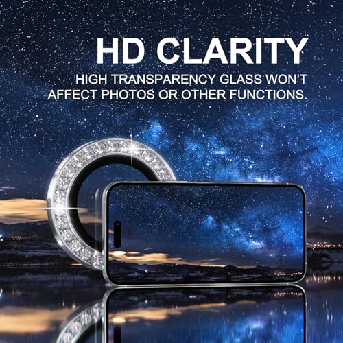Choiche Compatible for iPhone 16 Pro/iPhone 16 Pro Max Camera Lens Protector Bling, 9H Tempered Glass Camera Cover Screen Protector Metal Ring Decoration Accessories (Diamond-Silver) - Image 5