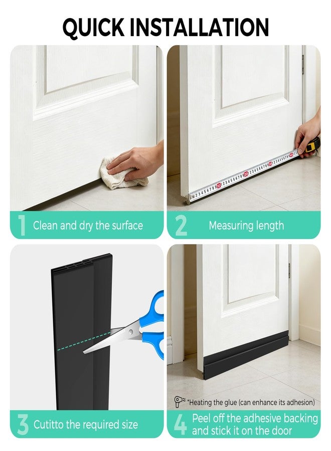 Hojoy Under Door Draught Excluder Adjustable Anti Collision Strong Adhesive Weather Stripping Tape Soundproof Draught Excluder 2" W x 39" L Black 4 Pack - Image 5