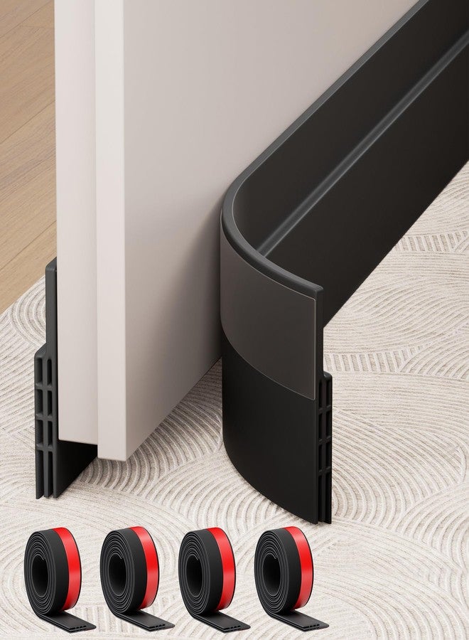 Hojoy Under Door Draught Excluder Adjustable Anti Collision Strong Adhesive Weather Stripping Tape Soundproof Draught Excluder 2" W x 39" L Black 4 Pack - Image 1