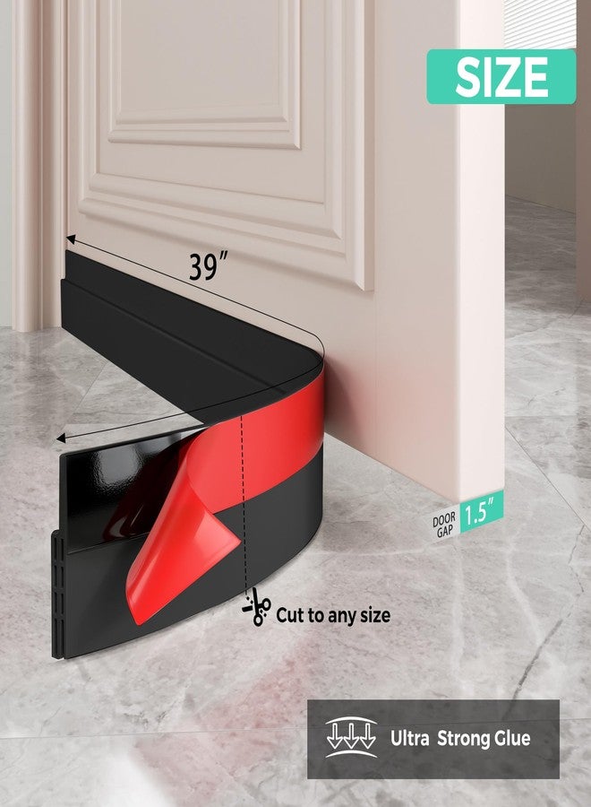 Hojoy Under Door Draught Excluder Adjustable Anti Collision Strong Adhesive Weather Stripping Tape Soundproof Draught Excluder 2" W x 39" L Black 4 Pack - Image 4
