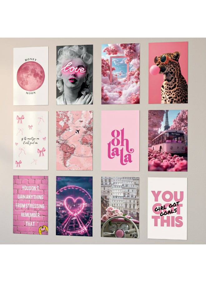 Elegant 12pcs Blush Pink Wall Poster Set – Premium 300gsm Glossy Coated Paper, Pre-Applied Double Adhesive, Aesthetic and Easy-to-Install Decor for Modern Girls’ Bedrooms - Image 1