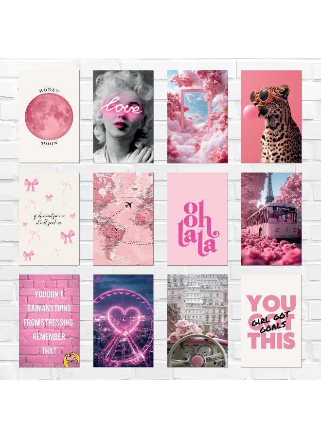 Elegant 12pcs Blush Pink Wall Poster Set – Premium 300gsm Glossy Coated Paper, Pre-Applied Double Adhesive, Aesthetic and Easy-to-Install Decor for Modern Girls’ Bedrooms - Image 2