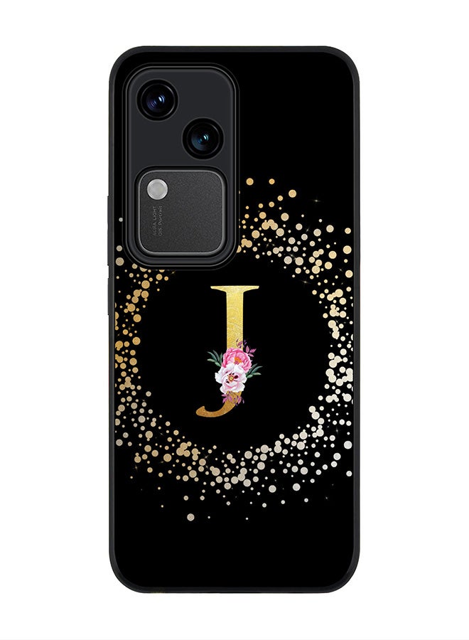 Stylizedd Rugged Black edge case for Vivo V30 5G, Slim fit Flexible Cover -  Custom Monogram Initial Letter Floral Pattern Alphabet - J ( Black ) - Image 1