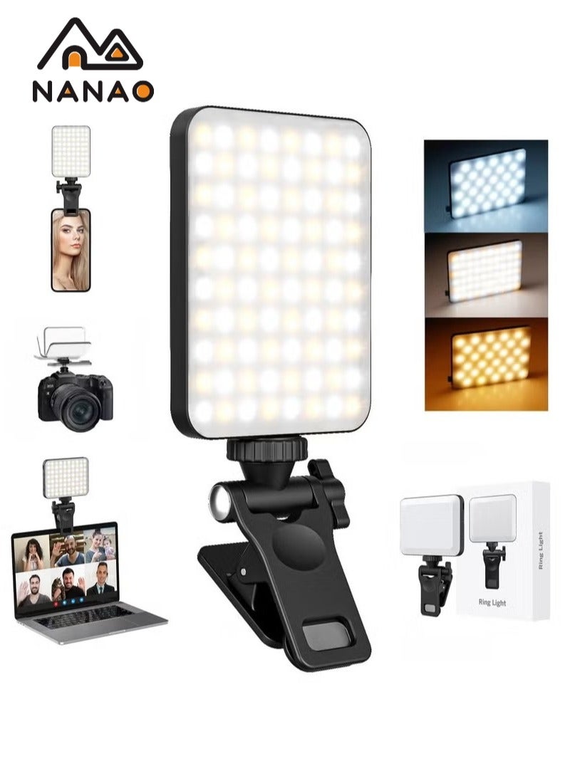 NANAO Photography Light Clip on Phone Laptop,Video Light,Portable LED Camera Fill Light Panel,Pocket LED Phone Light,Dimmable 3 Lighting Effects,Rechargeable LED Lighting for Video Conference,TikTok,Youtube - Image 1