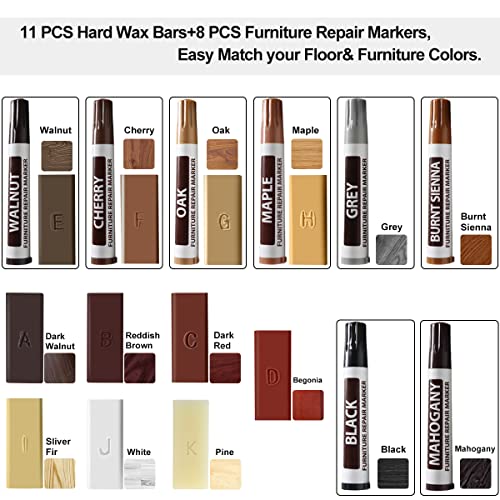 Karidge Laminate Vinyl Floor Repair Kit with Heat Pen, 11 Colors Hardwood Floor Wax Wood Furniture Touch up Marker Linoleum Lvp Repair Kit Covers Scratches, Stains, Cracks, Holes for Floor, Door, Cabinet - Image 2