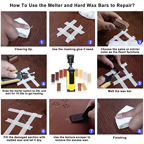 Karidge Laminate Vinyl Floor Repair Kit with Heat Pen, 11 Colors Hardwood Floor Wax Wood Furniture Touch up Marker Linoleum Lvp Repair Kit Covers Scratches, Stains, Cracks, Holes for Floor, Door, Cabinet - Image 4