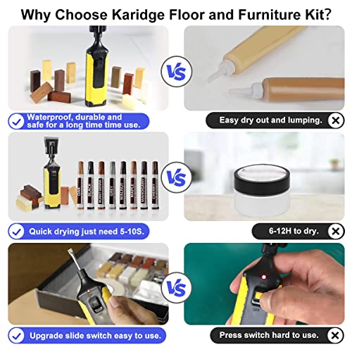 Karidge Laminate Vinyl Floor Repair Kit with Heat Pen, 11 Colors Hardwood Floor Wax Wood Furniture Touch up Marker Linoleum Lvp Repair Kit Covers Scratches, Stains, Cracks, Holes for Floor, Door, Cabinet - Image 3