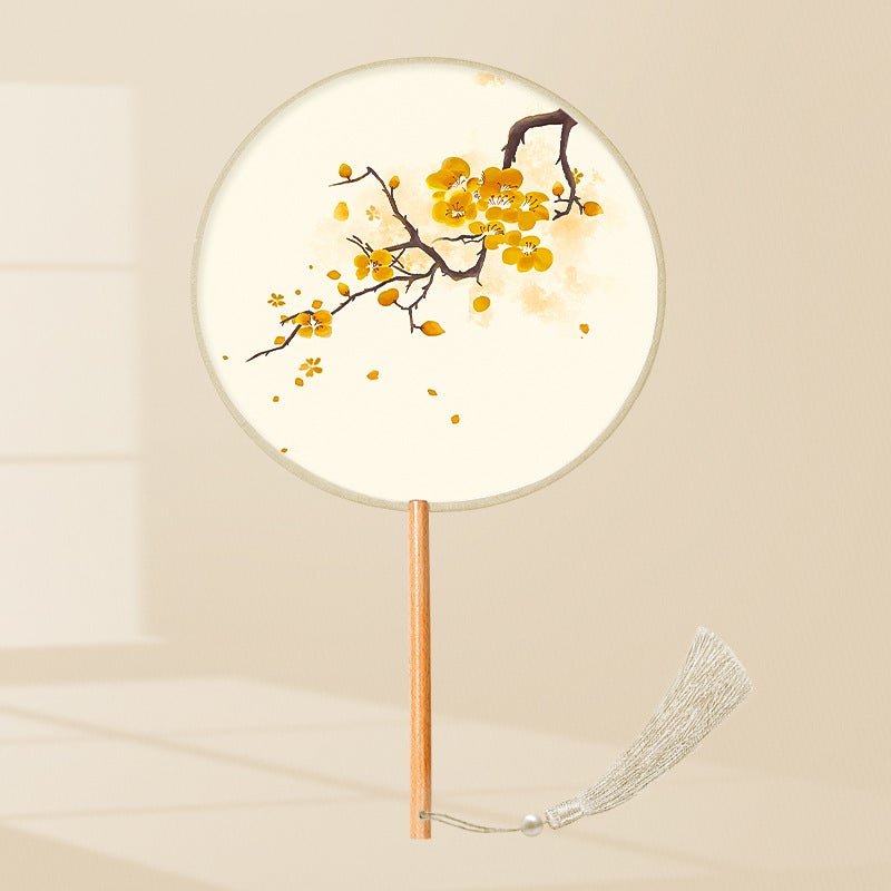 Semi-Transparent Round Fan Ancient Look Willow plum smile (semi-transparent silk) 