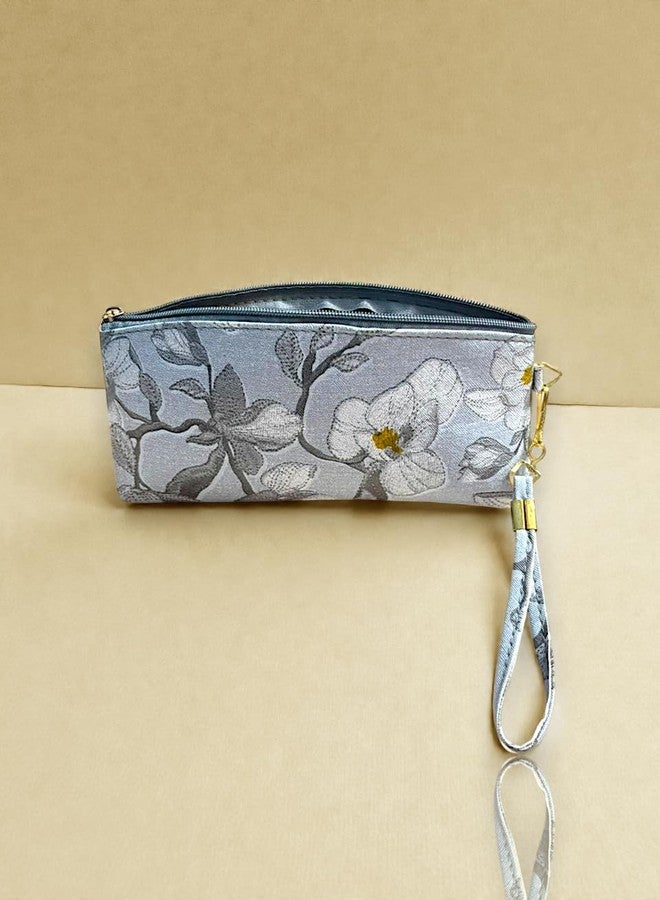 Clearo Blue Floral Women’s Wallet - Slim Zipper Wallet with Hand Strap for Easy Carry - Image 2