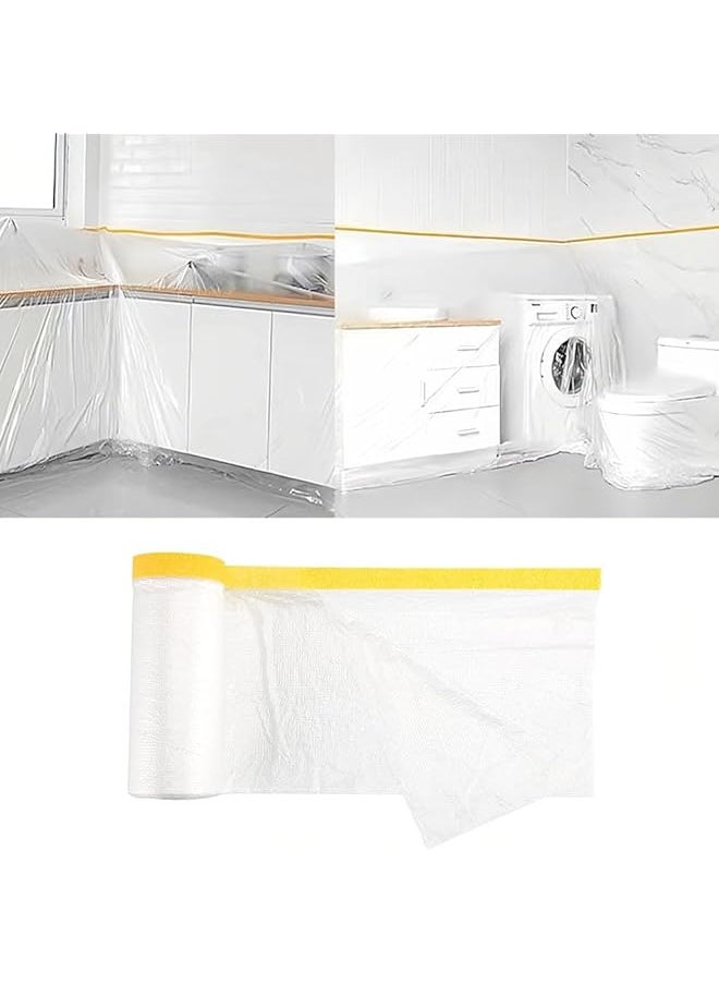 PROMASS 1.8M x 20M Tape and Drape,Plastic Sheeting Waterproof Dust-Proof Protective Masking Film for Car,Furniture,Carpet,Floor  - Image 1