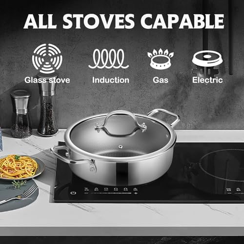 SNOWCLAD Saute Pan,Hybrid Non Stick 5 Quart Everyday pan,Chicken Fryer, PFOA Free Cookware,12 inch Deep Frying Pans with Lid,Dishwasher and Oven Safe,Works on Induction,Ceramic and Gas Cooktops - Image 5