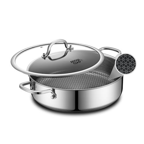 SNOWCLAD Saute Pan,Hybrid Non Stick 5 Quart Everyday pan,Chicken Fryer, PFOA Free Cookware,12 inch Deep Frying Pans with Lid,Dishwasher and Oven Safe,Works on Induction,Ceramic and Gas Cooktops - Image 1