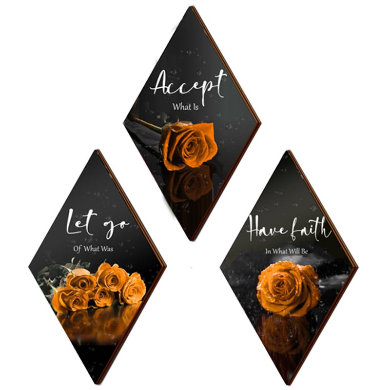 ZINYAZHE 3 Pcs Orange Rose Bathroom Wall Decor Orange Decor Flower Wooden Inspirational Wall Art Bedroom Wall Decor with Accept Let Go Have Faith Sign for Bathroom Living Room Bedroom12 x 7 - Image 2