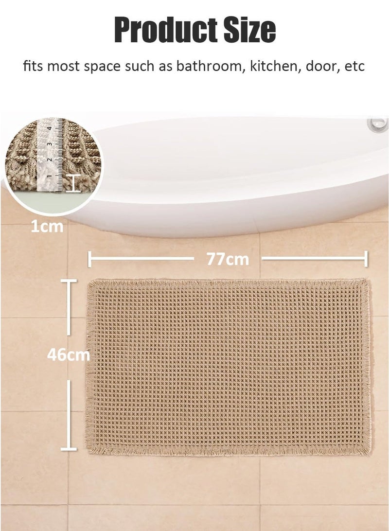 Bath Mat 77x46cm, Extra Soft Super Absorbent Quick Dry Waffle Bathroom Rug, Non Slip Machine Washable Floor Mat, Boho Style Farmhouse Bathroom Decor, Khaki - Image 3