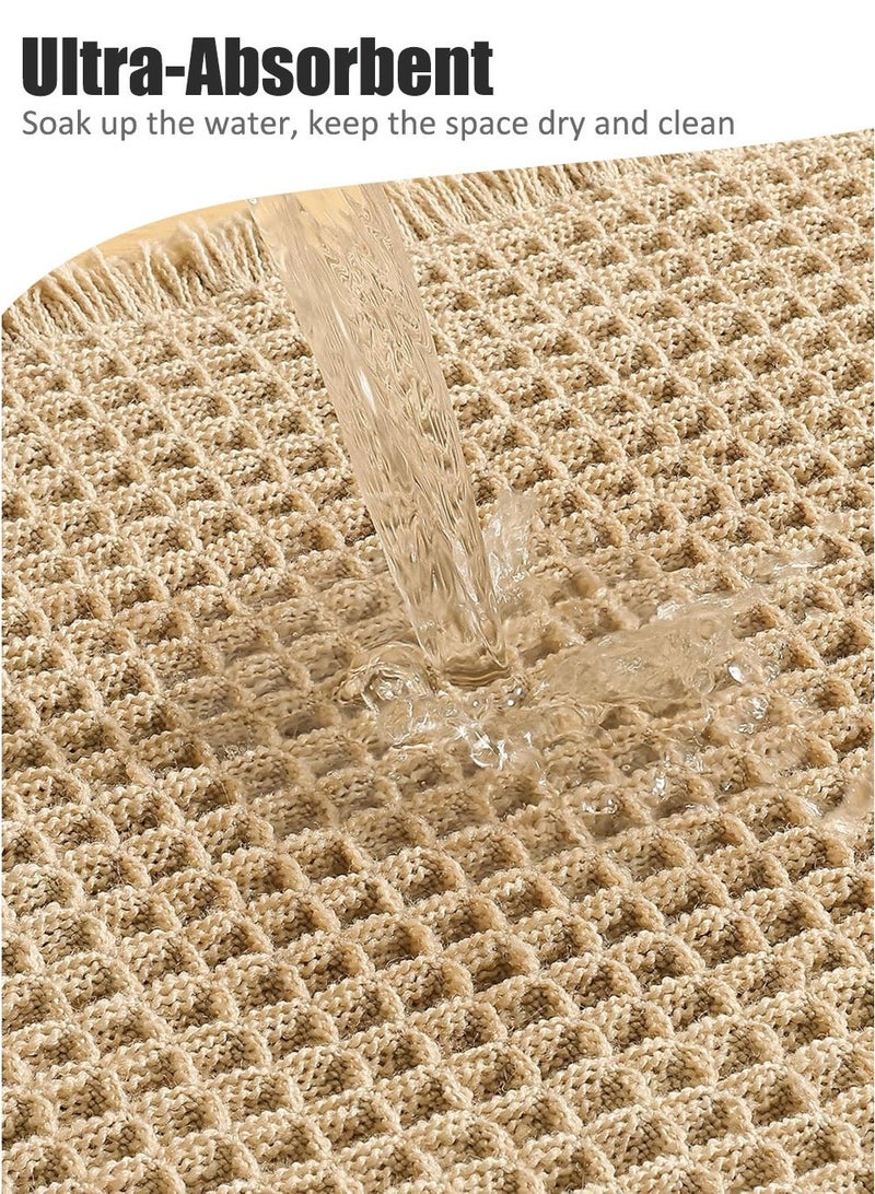 Bath Mat 77x46cm, Extra Soft Super Absorbent Quick Dry Waffle Bathroom Rug, Non Slip Machine Washable Floor Mat, Boho Style Farmhouse Bathroom Decor, Khaki - Image 4