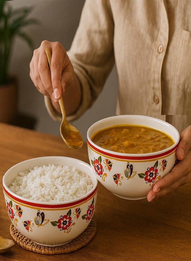 KITTENS Ceramic Serving Bowls Set of 4 – 400ml Each – Handcrafted Floral & Butterfly Print – Glossy Finish – Microwave & Dishwasher Safe – Food Grade – for Soup, Curry, Snacks, Diwali & Daily Use - Image 5