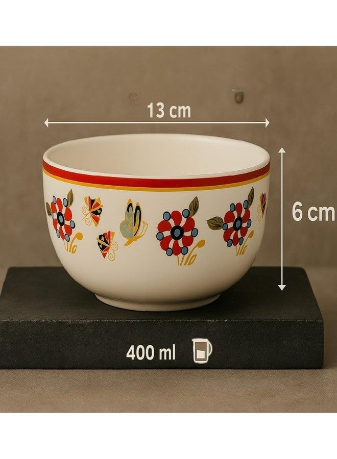 KITTENS Ceramic Serving Bowls Set of 4 – 400ml Each – Handcrafted Floral & Butterfly Print – Glossy Finish – Microwave & Dishwasher Safe – Food Grade – for Soup, Curry, Snacks, Diwali & Daily Use - Image 4