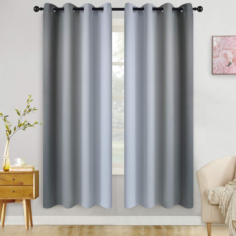 COSVIYA Grommet Ombre Room Darkening Curtains 72 inch Length 2 Panels  Grey and Grayish White Gradient Drapes Light Blocking Insulated Thermal Window Curtains for Bedroom/Living Room 52x72 inches - Image 1