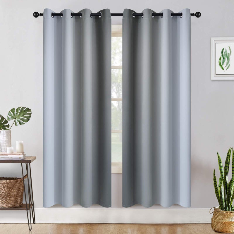 COSVIYA Grommet Ombre Room Darkening Curtains 72 inch Length 2 Panels  Grey and Grayish White Gradient Drapes Light Blocking Insulated Thermal Window Curtains for Bedroom/Living Room 52x72 inches - Image 2