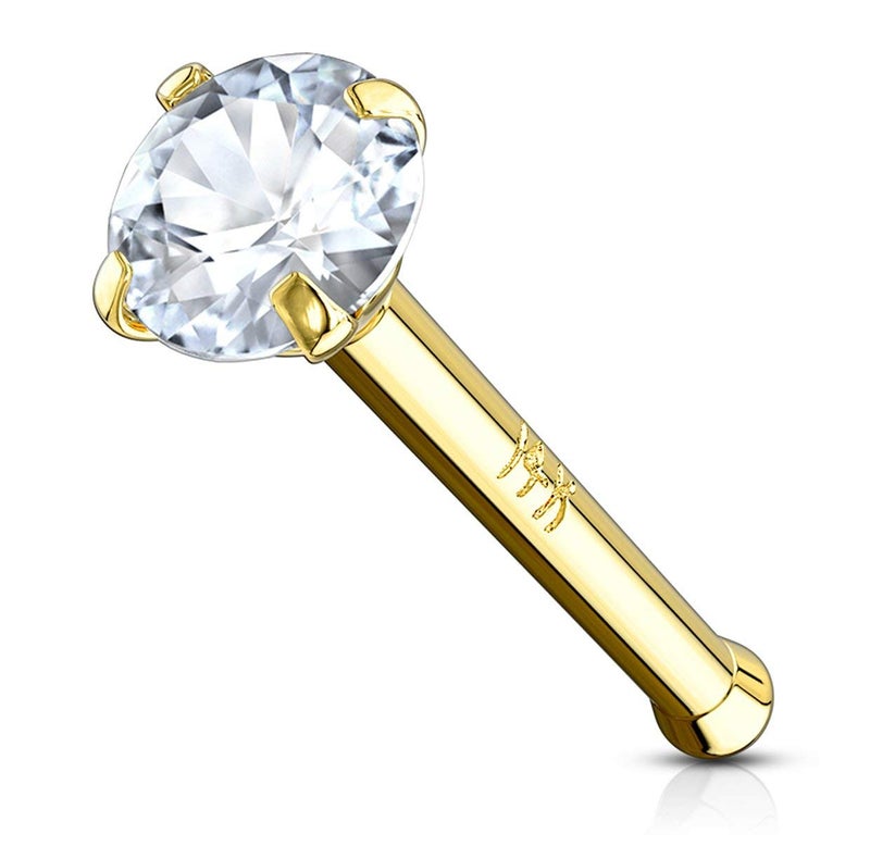 Forbidden Body Jewelry خاتم أنف من مجوهرات الجسم المحظورة من الذهب الأصفر عيار 14 قيراط، 20 جرام، لؤلؤة صلبة 6 مم، ماسة محاكاة CZ 2 مم، آمنة للبشرة وغير مهيجة، للنساء والرجال - Image 1