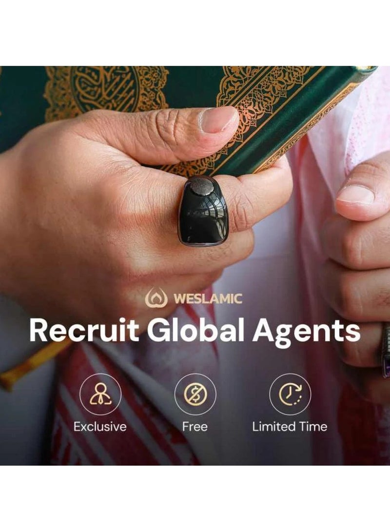 سلام خاتم تسبيح ذكي و مريح خاتم عداد التسبيح قابل للتعديل بمقاسين (20/22 مم)، يدعم التطبيق مع عداد رقمي للتسبيح، خاتم تذكير بالصلاة مقاوم للماء للمسلمين - أسود - Image 4