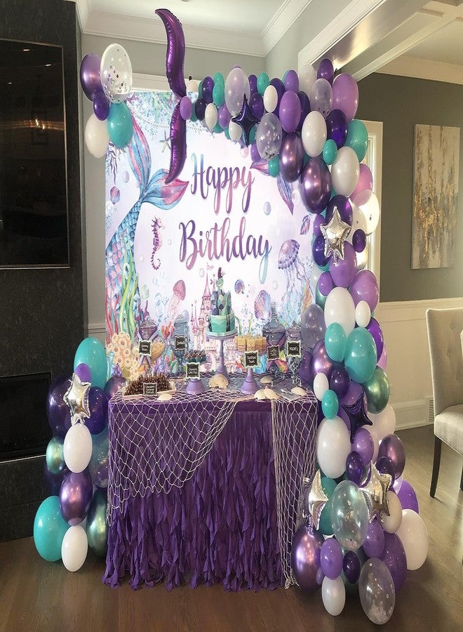 سينراي خلفية عيد ميلاد سعيد حورية البحر 7 × 5 أقدام زينة حفلات حورية البحر تحت خلفية التصوير الفوتوغرافي البحرية لحفلة عيد ميلاد الفتاة الأميرة كعكة طاولة لوازم الديكور - Image 5