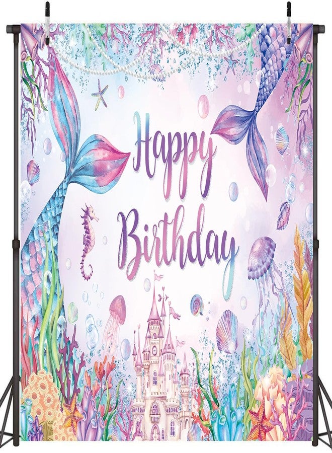 سينراي خلفية عيد ميلاد سعيد حورية البحر 7 × 5 أقدام زينة حفلات حورية البحر تحت خلفية التصوير الفوتوغرافي البحرية لحفلة عيد ميلاد الفتاة الأميرة كعكة طاولة لوازم الديكور - Image 2