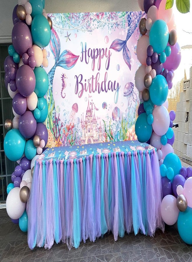 سينراي خلفية عيد ميلاد سعيد حورية البحر 7 × 5 أقدام زينة حفلات حورية البحر تحت خلفية التصوير الفوتوغرافي البحرية لحفلة عيد ميلاد الفتاة الأميرة كعكة طاولة لوازم الديكور - Image 4