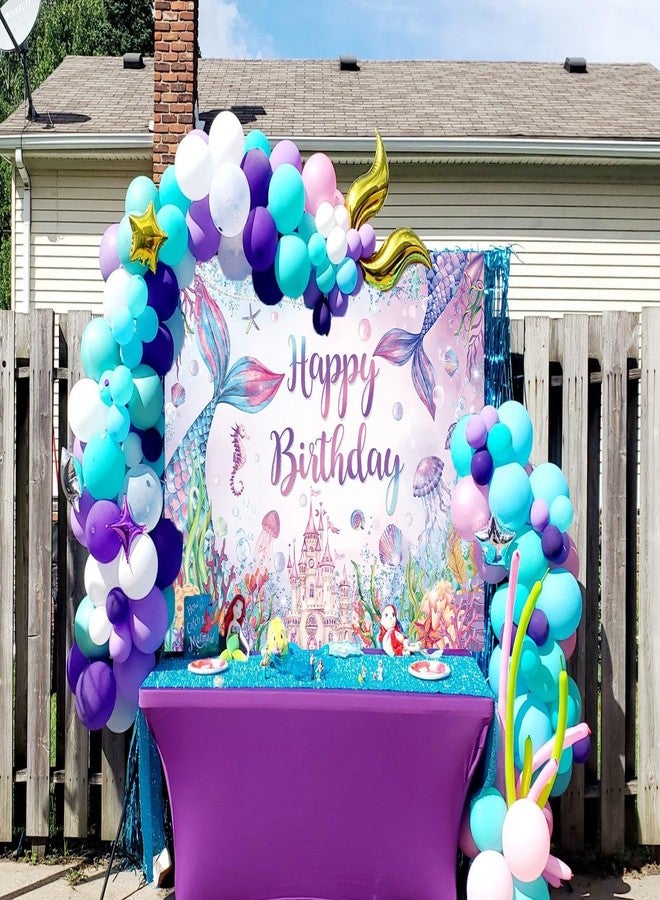 سينراي خلفية عيد ميلاد سعيد حورية البحر 7 × 5 أقدام زينة حفلات حورية البحر تحت خلفية التصوير الفوتوغرافي البحرية لحفلة عيد ميلاد الفتاة الأميرة كعكة طاولة لوازم الديكور - Image 3