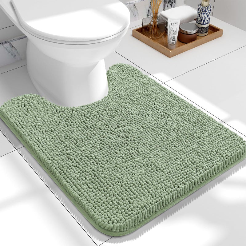 OLANLY Toilet Rugs UShaped 24x20 Extra Soft Absorbent Chenille Contour Bathroom Rugs for Toilet Dry Quickly Machine Washable NonSlip Bath Mat Sage Green