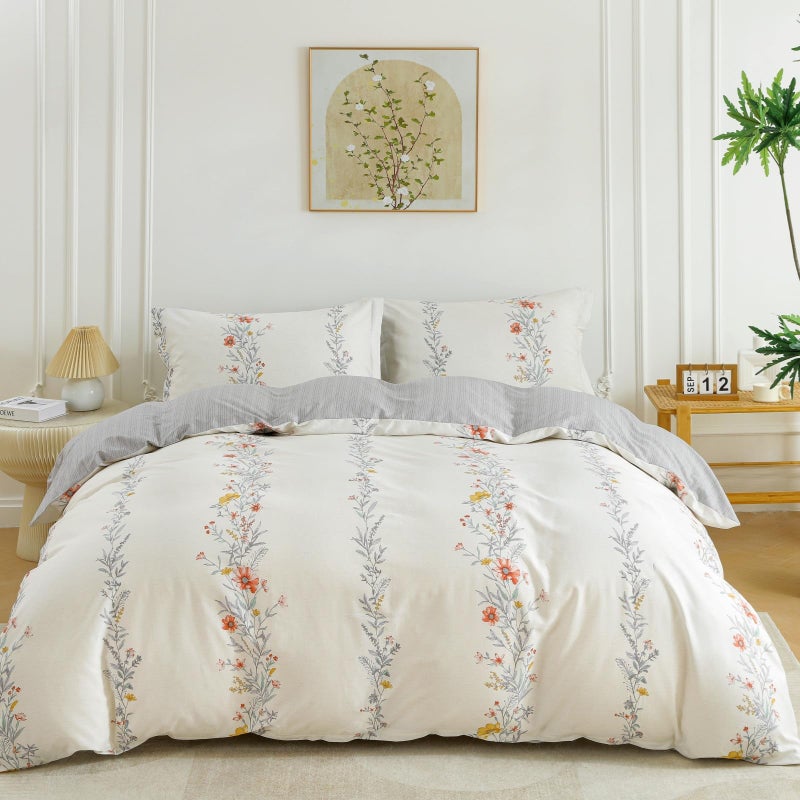 OAITE Duvet Cover Set King Size Floral Pattern Ultra Soft 100% Cotton Duvet Cover Sets 3-PC, Breathable Duvet Cover with Zipper Closure & Corner Ties(2 Pillow Shams,1 Duvet Cover) - Image 1