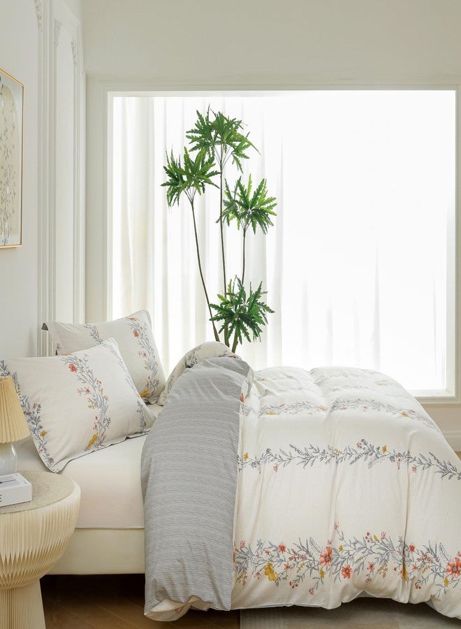 OAITE Duvet Cover Set King Size Floral Pattern Ultra Soft 100% Cotton Duvet Cover Sets 3-PC, Breathable Duvet Cover with Zipper Closure & Corner Ties(2 Pillow Shams,1 Duvet Cover) - Image 3