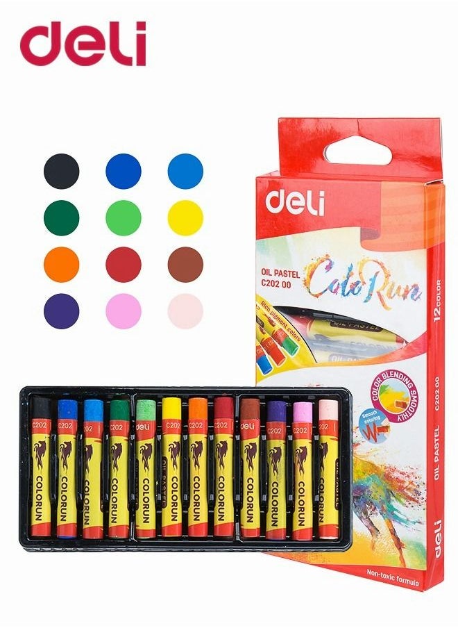 Deli - 12 Pieces Washable Oil Pastel Set Non-Toxic Crayons Round Barrel Drawing Supplies for Toddler Children Kids Multicolour - Image 1