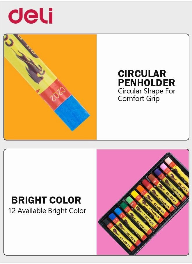 Deli - 12 Pieces Washable Oil Pastel Set Non-Toxic Crayons Round Barrel Drawing Supplies for Toddler Children Kids Multicolour - Image 1