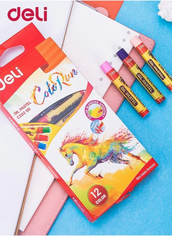 Deli - 12 Pieces Washable Oil Pastel Set Non-Toxic Crayons Round Barrel Drawing Supplies for Toddler Children Kids Multicolour - Image 1