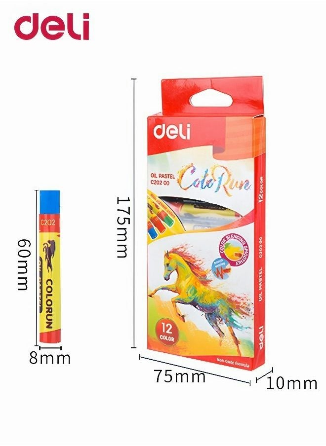 Deli - 12 Pieces Washable Oil Pastel Set Non-Toxic Crayons Round Barrel Drawing Supplies for Toddler Children Kids Multicolour - Image 1