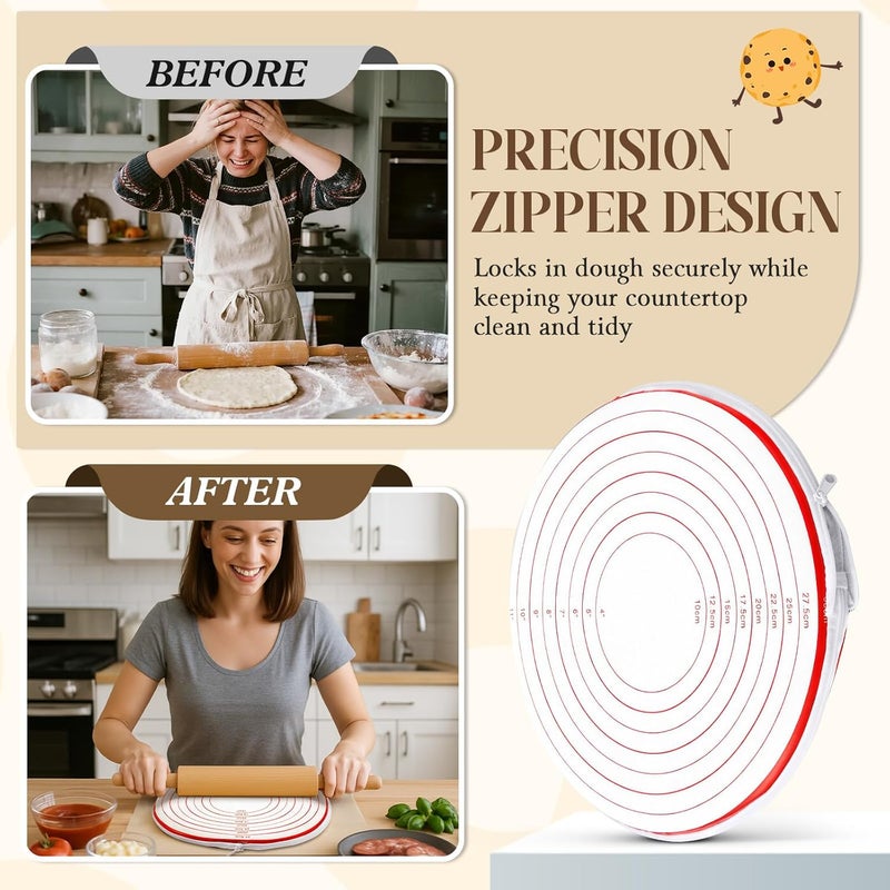 Enhon 2 Pack Pie Crust Bags for Rolling Out with 4"-11" Size Marks, Non Stick Pie Crust Dough Bag with Zipper, Food Grade Silicone Dough Rolling Bag for Making Pizza, Dishwasher Safe(Red) - Image 3