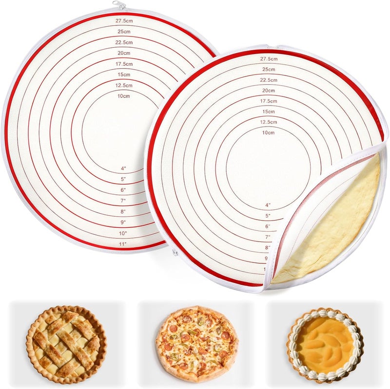 Enhon 2 Pack Pie Crust Bags for Rolling Out with 4"-11" Size Marks, Non Stick Pie Crust Dough Bag with Zipper, Food Grade Silicone Dough Rolling Bag for Making Pizza, Dishwasher Safe(Red) - Image 1