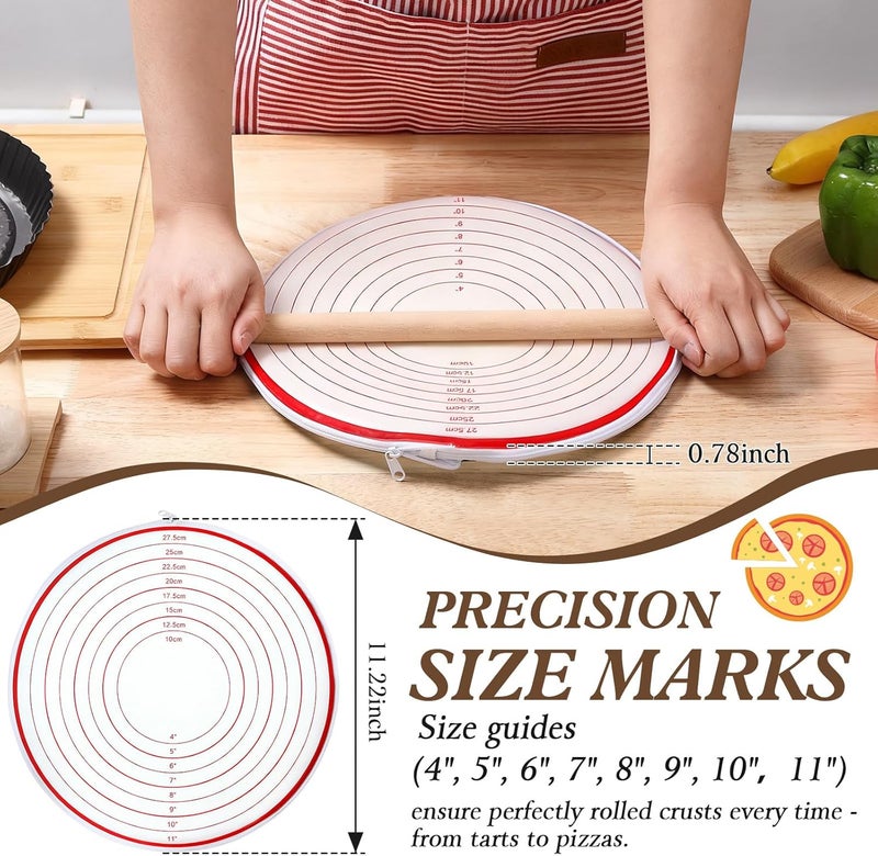 Enhon 2 Pack Pie Crust Bags for Rolling Out with 4"-11" Size Marks, Non Stick Pie Crust Dough Bag with Zipper, Food Grade Silicone Dough Rolling Bag for Making Pizza, Dishwasher Safe(Red) - Image 2