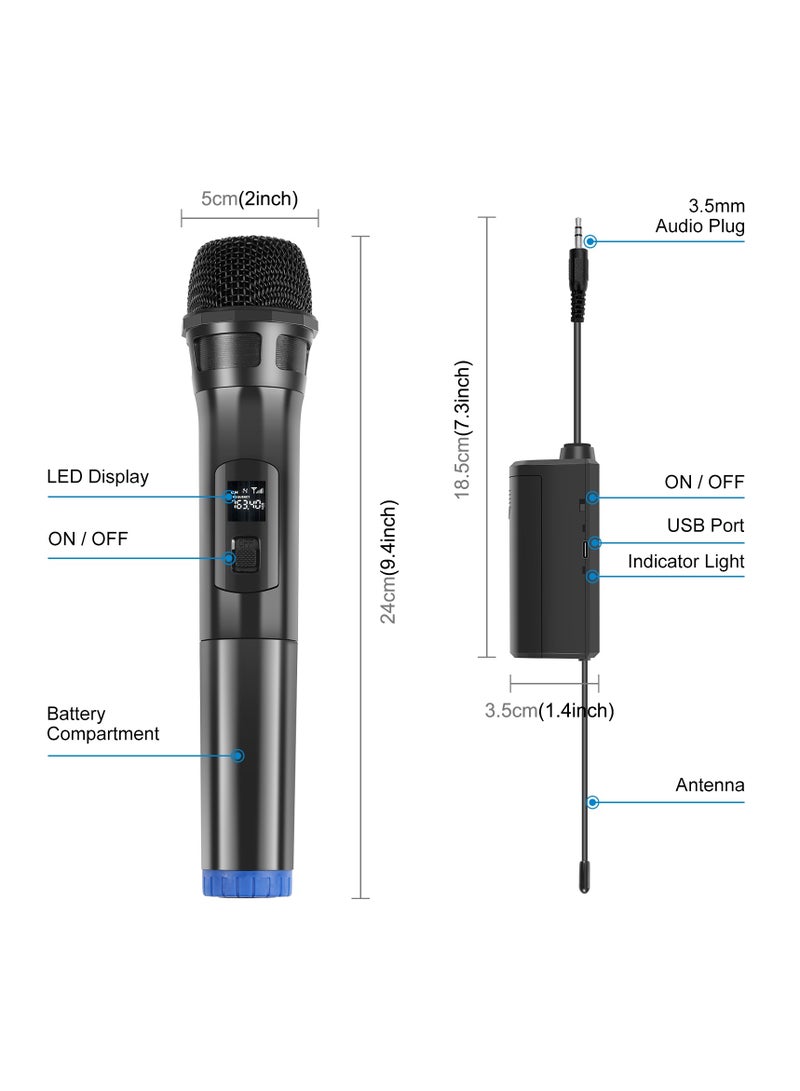 بولوز قطعتان من الميكروفون اللاسلكي، ميكروفون UHF، ميكروفون يدوي ديناميكي لاسلكي للكاراوكي والغناء، وحفلات الزفاف، والدي جي، والحفلات، والخطب، والاستخدام في الفصول الدراسية، ونظام الصوت PA، بمدى 98 قدم، باللونين الأسود والذهبي. - Image 2