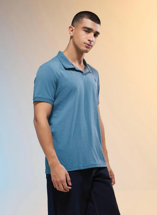 تكنوسبورت تيشيرت بولو رجالي بقصة ضيقة بنقشة الجاكار من تكنوسبورت