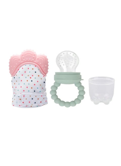 Pikkaboo Chew & Feed Teether with Fruit Pacifier Duo - Pink