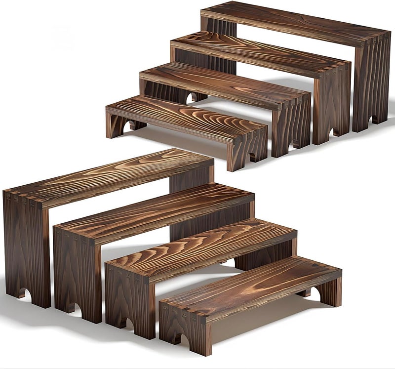Vecxoty 2 Set Large Wooden Tiered Riser Display Stands for Vendor Events,Stackable Perfume Organizer Cologne Stand for Men Women,Wooden Cupcake Dessert Stand,Wood Dessert Table Display Set,Food Display Risers - Image 1