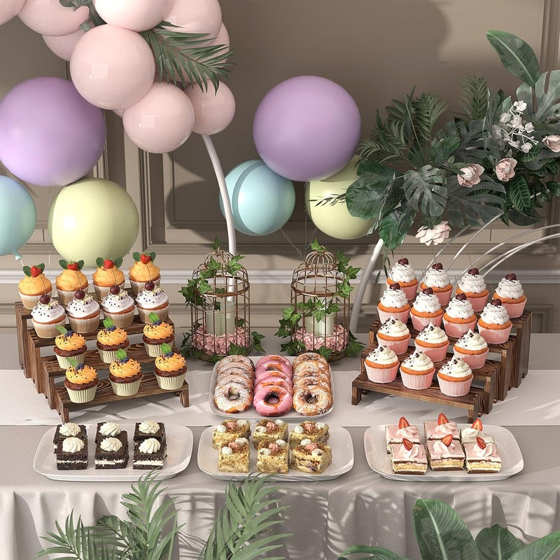 Vecxoty 2 Set Large Wooden Tiered Riser Display Stands for Vendor Events,Stackable Perfume Organizer Cologne Stand for Men Women,Wooden Cupcake Dessert Stand,Wood Dessert Table Display Set,Food Display Risers - Image 2