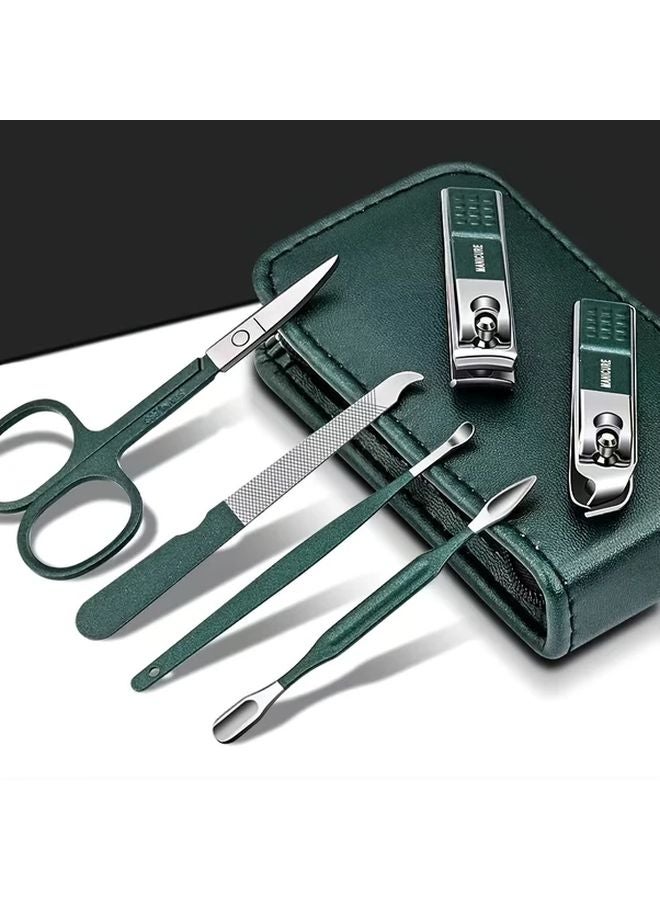 Green Professional Nail Care Kit 6pcs Stainless Steel Manicure Set Portable Travel Case - Image 2