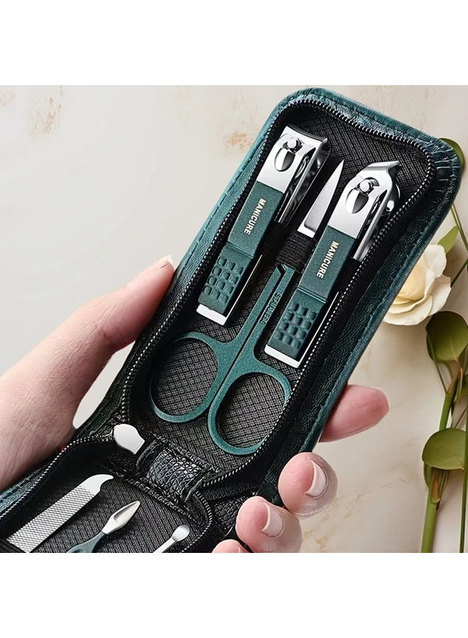 Green Professional Nail Care Kit 6pcs Stainless Steel Manicure Set Portable Travel Case - Image 1